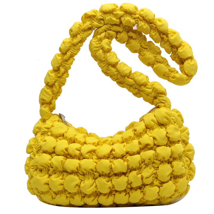 Кросбоди чанта за жени, модел пуфер, голям капацитет, жълт, 30x45см