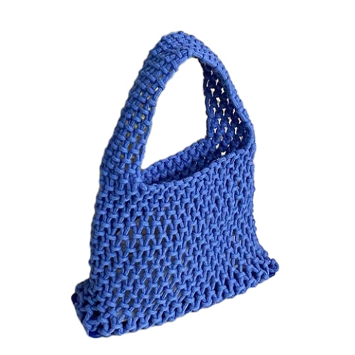 Geanta mini pentru femei, crosetata din bumbac, design dragut, albastra, 20x16x6cm