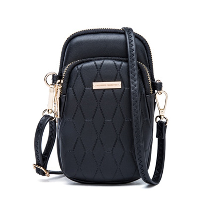 Függőleges válltáska cipzárral - fekete