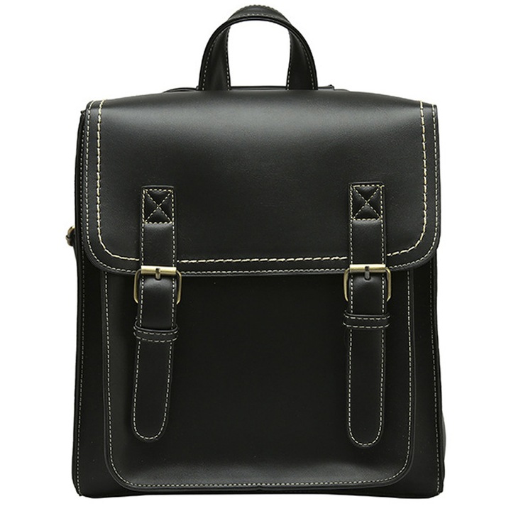 Jormftte női hátizsák, fekete, 28x10x30cm, 5 zseb, PU anyag