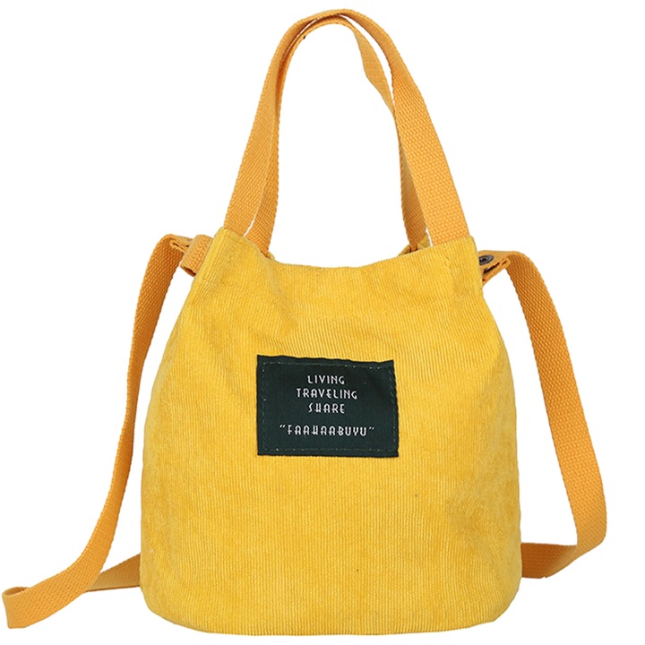 Válltáska, textil, sárga, 21x19x12cm