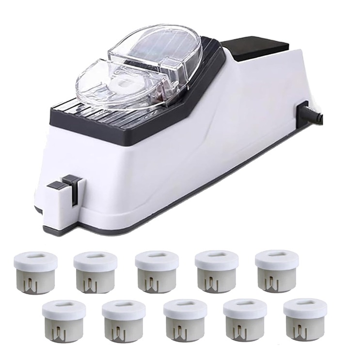 Ascutitor de cutite electric, Axroad Mall, Vine cu 10 discuri de slefuit, Finisare, Slefuire, Iindreptare, Ergonomic, Anti-Alunecare, Potrivit pentru foarfece si cutite de bucatarie, 60 wati, 23.5 x 6.5 x 9cm, Alb