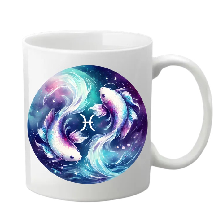 Cana personalizata - Zodiac, Pesti, alba, 330 ml