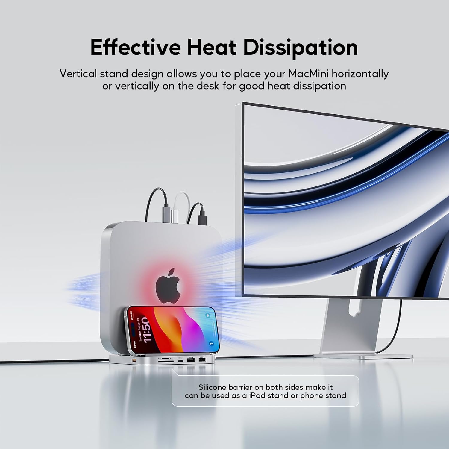 Suport Hub pentru Mac Mini M2/M1, Docking Station vertical 8 in 1