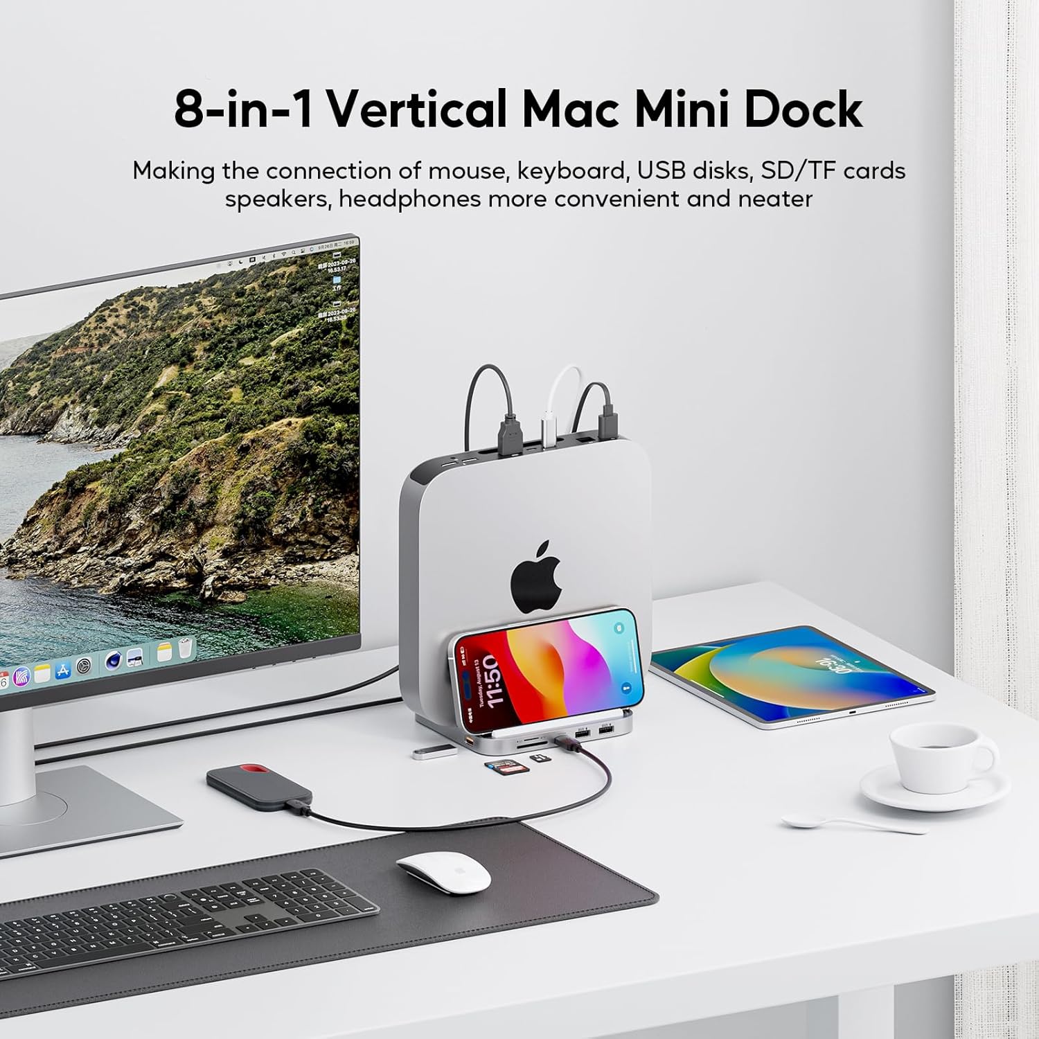 Macデスクトップ Apple Mac mini M1 16GB 512GB Dock Stand GEWOKLIY Mac Mini Dock and Stand With M.2 SSD Enclosure, 10Gbps