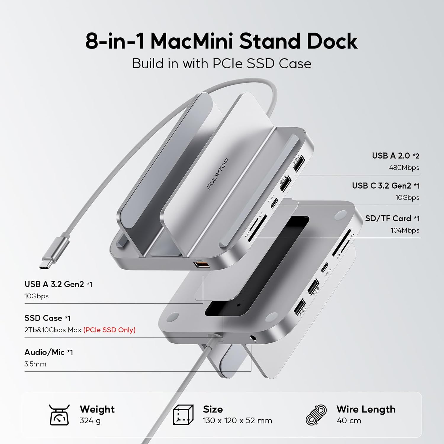 M1 Mac mini 8G 256G + SSD 1T ステーション Suport Hub pentru Mac Mini M2/M1, Docking Station vertical 8
