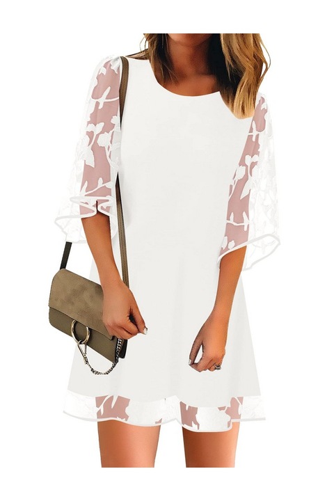 Rochie scurta cu maneci 3/4, alb, marimea L, Roskiky