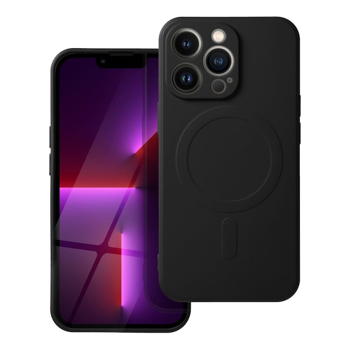 Husa megaMOBILE® MAG COVER szilikon tok mikroszálas belsővel, MagSafe kompatibilis iPhone 16 Pro Max készülékhez, fekete