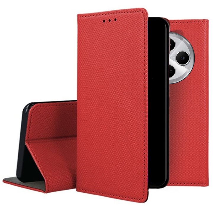 Калъф за телефон, съвместим с Xiaomi Redmi 14C - червен магнитен прозрачен силиконов кейс с рамка