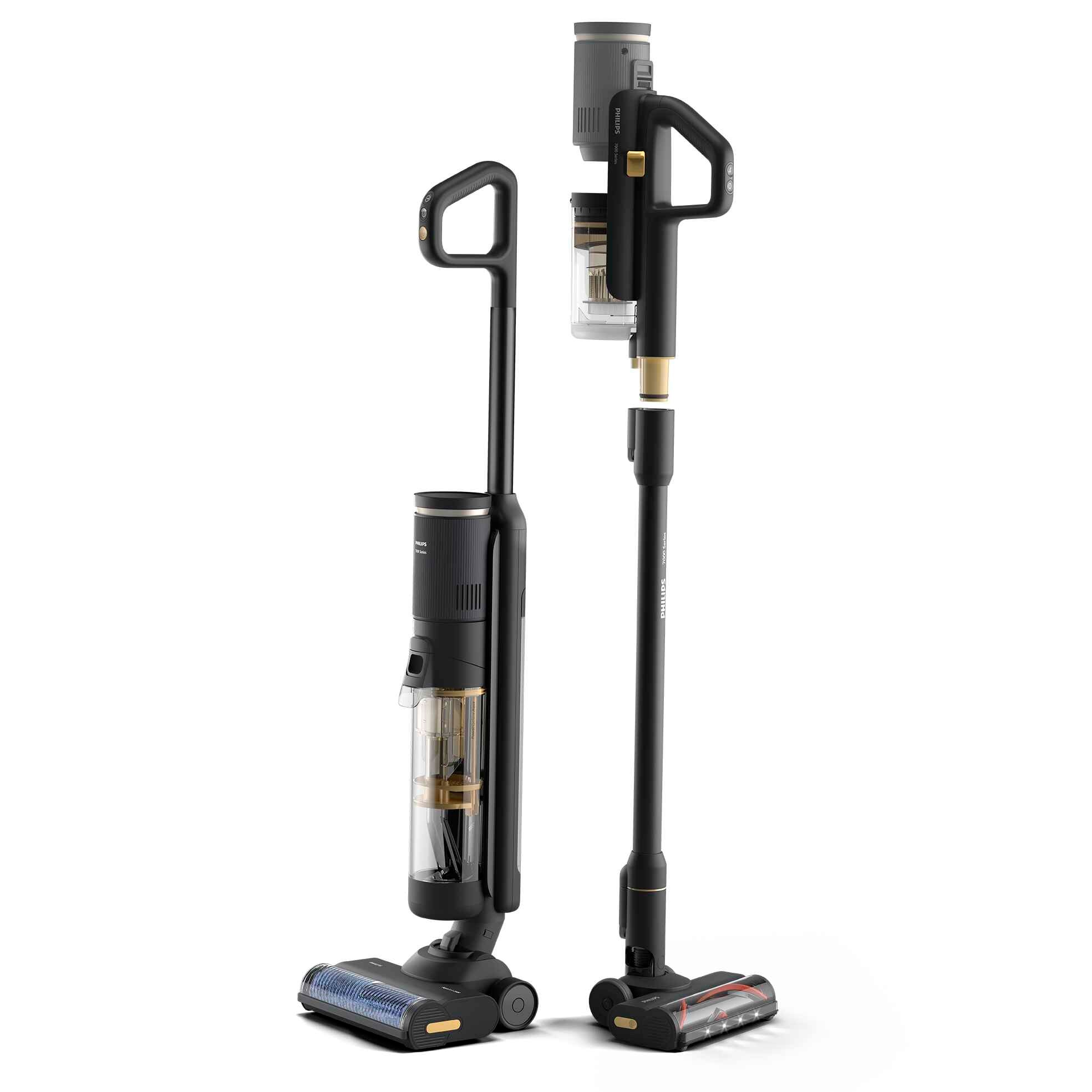 Aspirator vertical 3-in-1 Philips AQUA TRIO seria 7000 XW7264/11, tehnologie Aqua Spin 2500, perie rotativa-se curata singura in timpul utilizarii, tavita pentru auto-curatare, acc