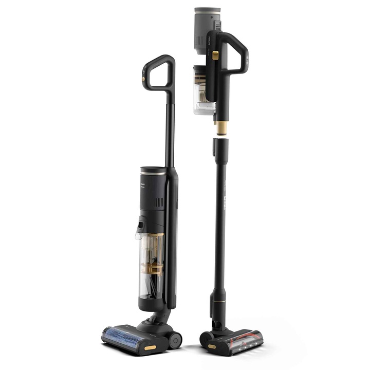 Вертикална прахосмукачка 3-in-1 Philips AQUA TRIO серия 7000 XW7264/11, Технология Aqua Spin 2500, Въртяща се четка-почиства се по време на употреба, Самопочистваща се тава, Аксесоар за тапицерия/тесни пространства, Мини турбо четка