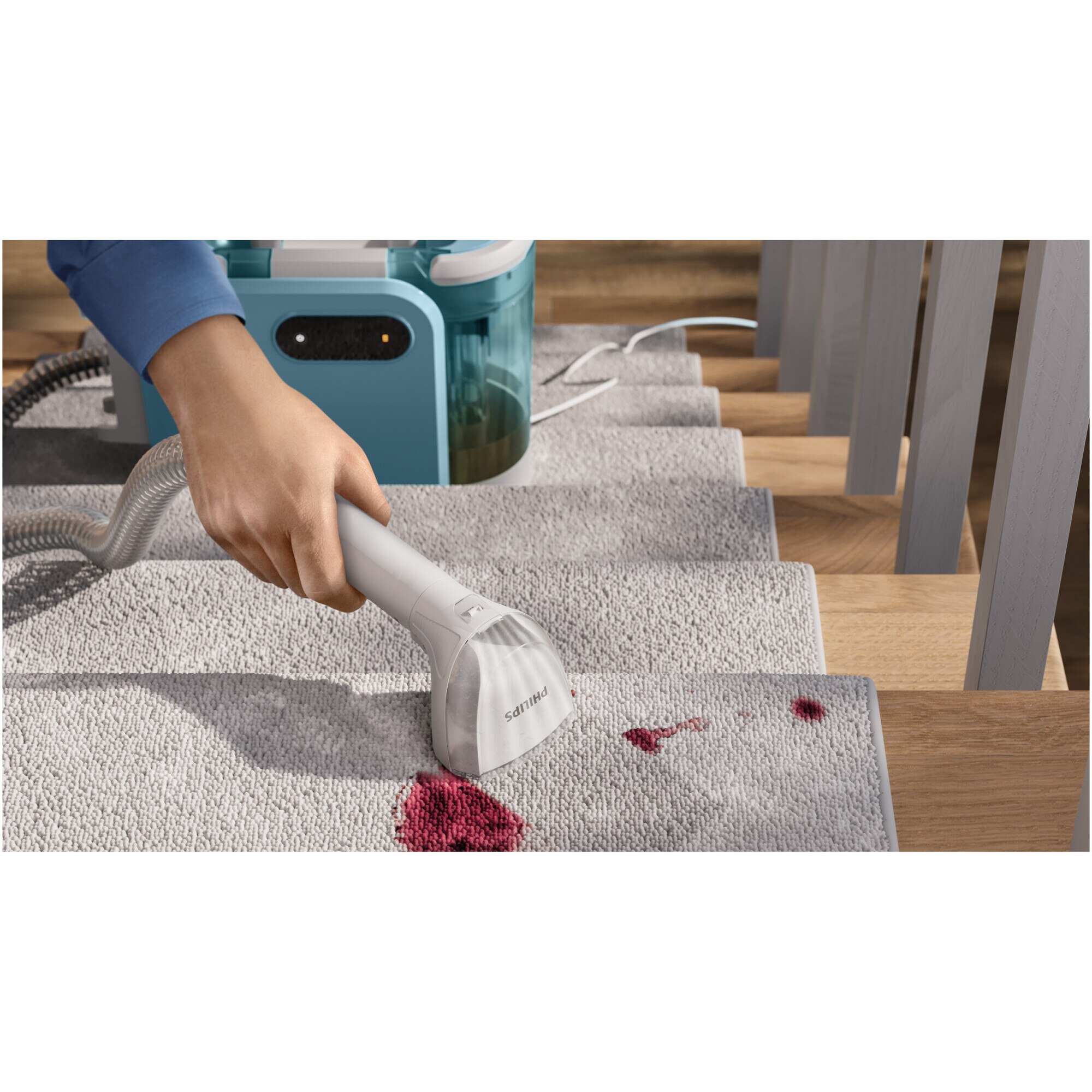 Aparat de curatat pete Philips XW3193/11 Stain Remover seria 3000, pentru eliminarea petelor si murdariei lichide de pe suprafete moi (ex: covoare, tapiterie, saltele etc.), afisaj de control inteligent, Auto Clean