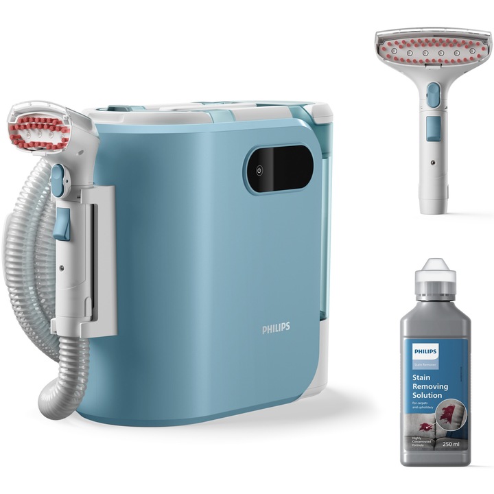 Прахосмукачка с препарат Philips XW3193/11 Stain Remover серия 3000, За премахване на петна и течни замърсявания от меки повърхности (килими, тапицерия, матраци и др.), Интелигентен контролен дисплей, Auto Clean