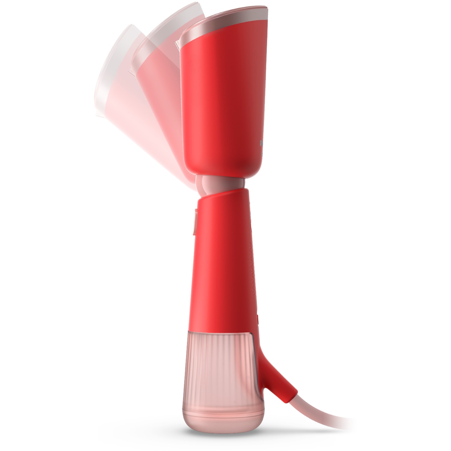 Aparat de calcat vertical portabil Philips STH5020/40 Seria 5000, 1300W, debit de abur 24 g/min, rezervor de apa 120 ml, talpa metalica, cap reglabil pentru calcare verticala si orizontala, saculet dezozitare/ manusa (2in1), culoare: corai