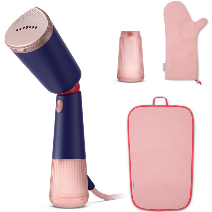 Уред за вертикално гладене с пара Philips STH5030/20 Series 5000, 1300W, Поток на парата 24 гр/мин, Резервоар за вода 120 мл + допълнителен резервоар 200 мл, Регулируема глава за вертикално/хоризонтално гладене, Чанта/ръкавица за съхранение, StyleMat, Син