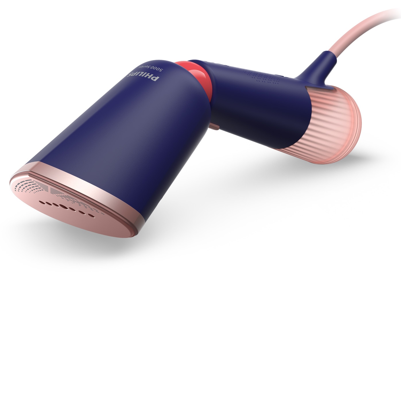 Aparat de calcat vertical portabil Philips STH5030/20 Seria 5000, 1300W, debit de abur 24 g/min, rezervor de apa 120 ml + rezervor suplimentar 200 ml, cap reglabil pentru calcare verticala/orizontala, saculet depozitare/ manusa, StyleMat, albastru