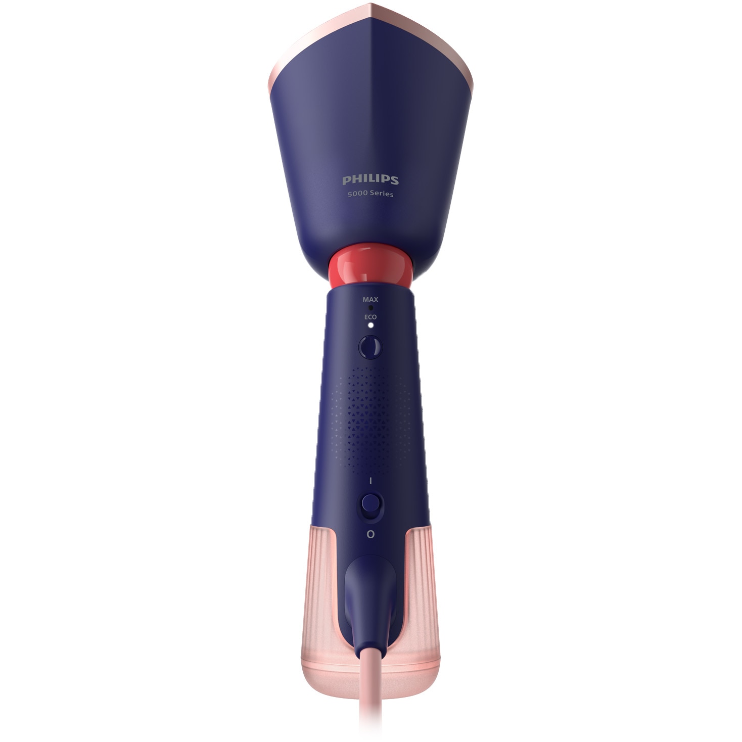 Aparat de calcat vertical portabil Philips STH5030/20 Seria 5000, 1300W, debit de abur 24 g/min, rezervor de apa 120 ml + rezervor suplimentar 200 ml, cap reglabil pentru calcare verticala/orizontala, saculet depozitare/ manusa, StyleMat, albastru