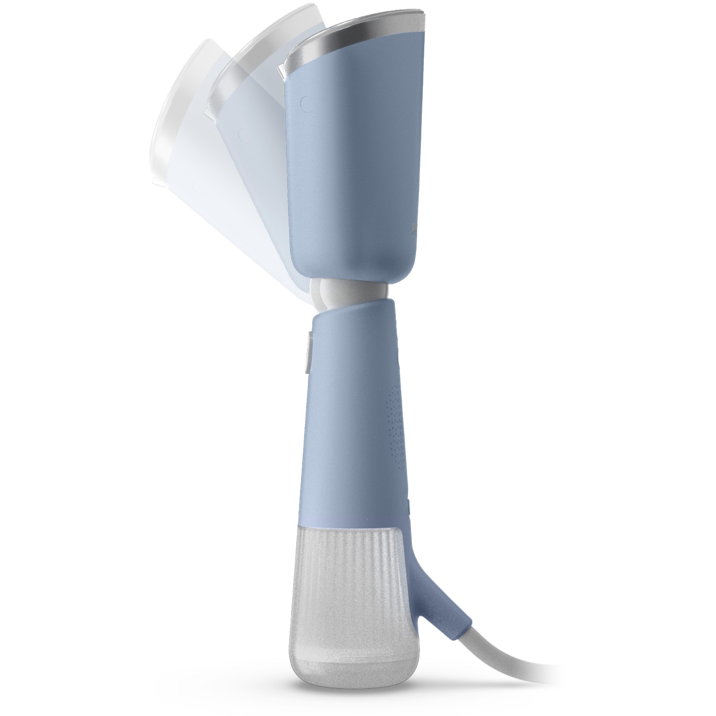 Aparat de calcat vertical portabil Philips STH5020/20 Seria 5000 , 1300W, debit de abur 24 g/min, rezervor de apa 120 ml, talpa metalica, cap reglabil pentru calcare verticala si orizontala, saculet depozitare/ manusa (2in1), albastru deschis