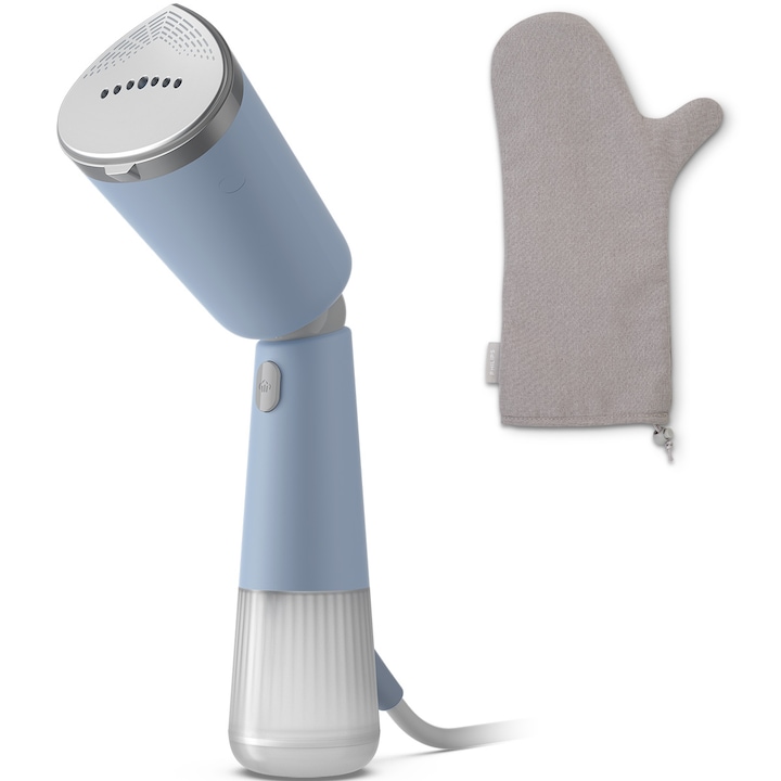 Преносим уред за вертикално гладене с пара Philips STH5020/20 Series 5000, 1300W, Поток на парата 24 гр/мин, Резервоар за вода 120 мл, Метална плоча, Регулируема глава за вертикално и хоризонтално гладене, Чанта/ръкавица за съхранение (2в1), Светлосин