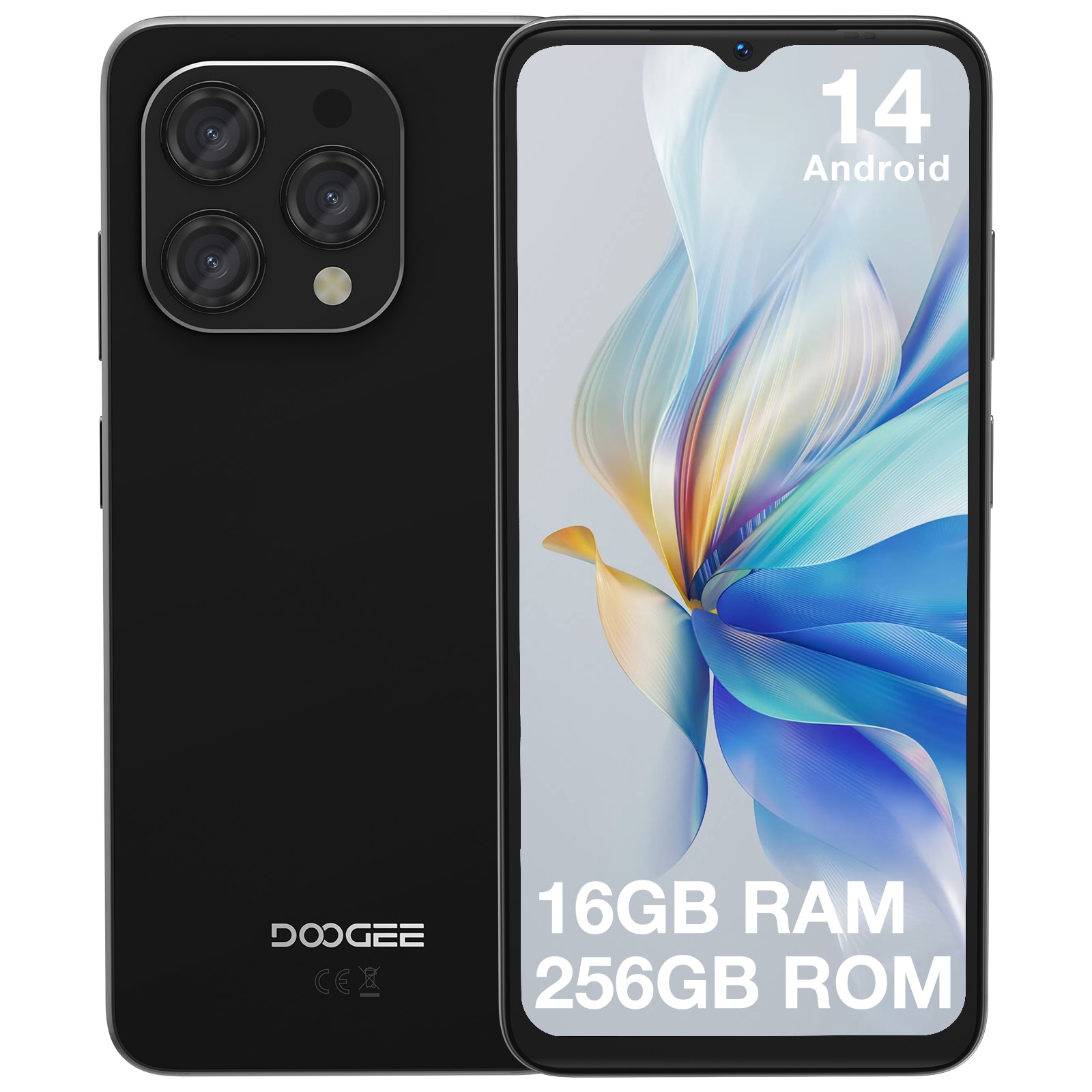 Telefon mobil DOOGEE N55 Pro, Android 14, 16GB RAM, 256GB ROM, 1TB extensibil, display 6.56 inch HD+ 90Hz, baterie 5150mAh, negru