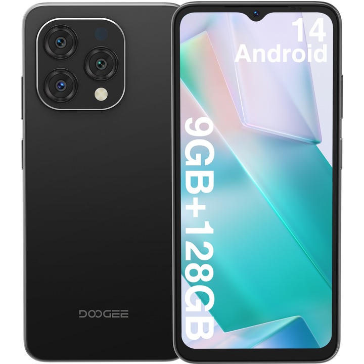 DOOGEE N55 mobiltelefon, Dual SIM, 6,56 hüvelykes, 20 GB RAM, 128 GB, 5150 mAh, 13 MP kamera, fekete