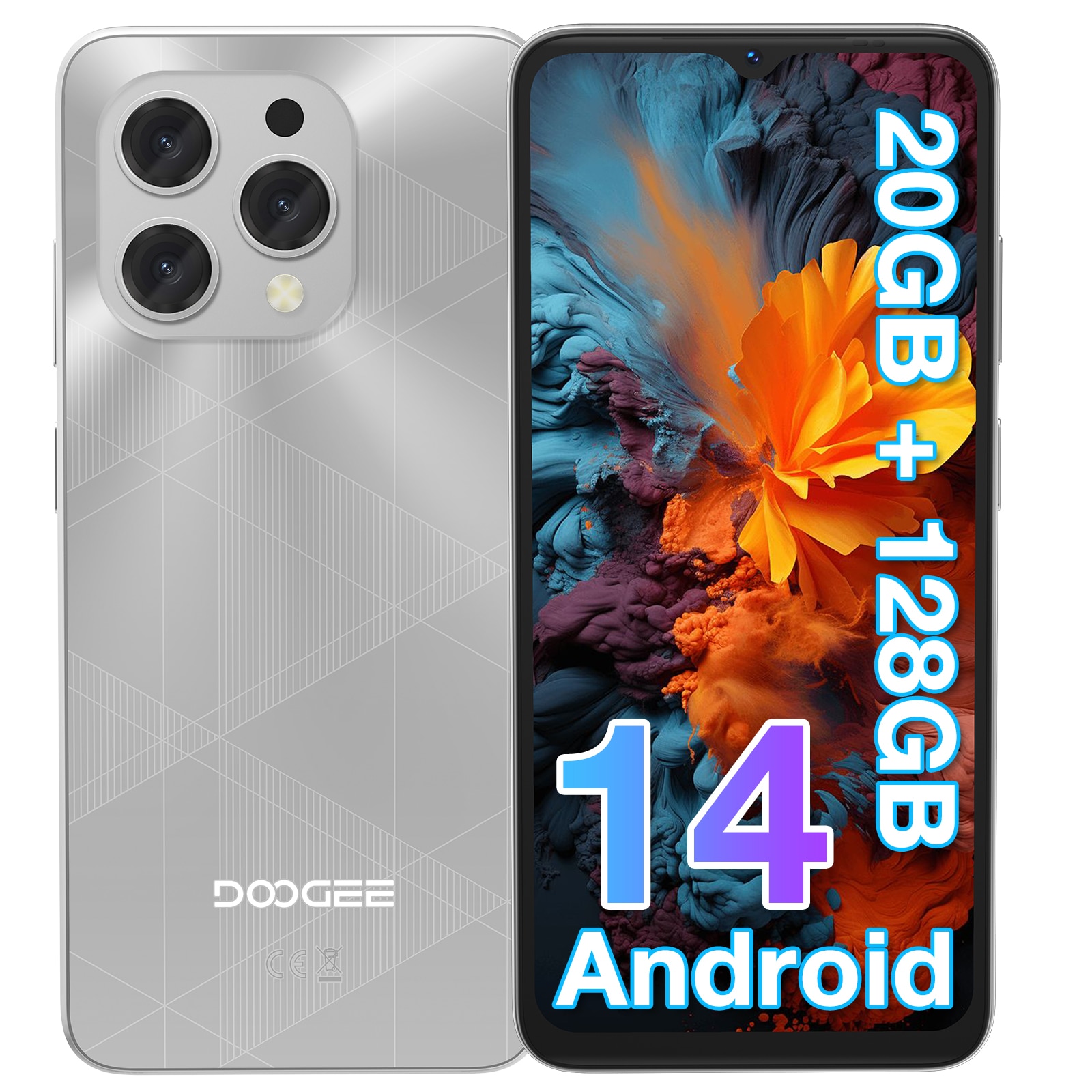 Telefon mobil DOOGEE N55 Plus, Android 14, 6.56 inch, 20GB RAM, 128GB, camera 13MP, Dual SIM, 4G, argintiu