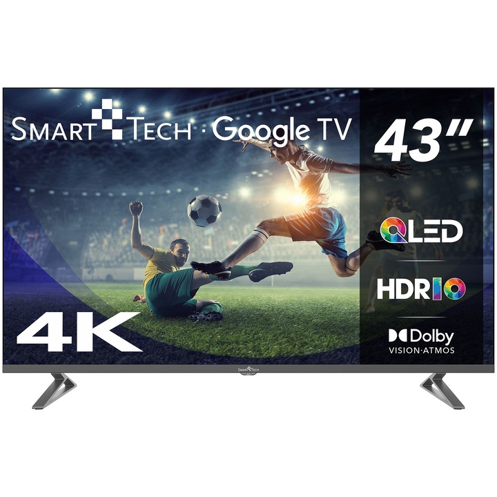 Televizor SmartTech QLED 43QG03H, 108 cm, Google TV, 4K Ultra HD, Clasa F (Model 2024)