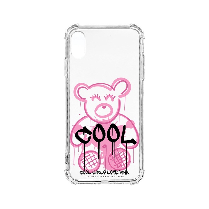 BestCase Anti Shock 1.5MM telefontok, kompatibilis modell Apple iPhone XS / iPhone X, Teddy Bear Cool Pink, Air-Cushion technology, AS 1551