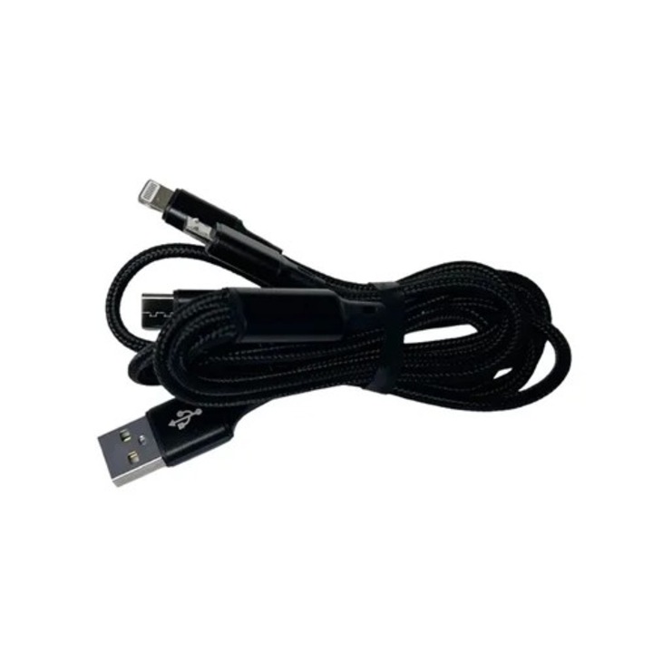 C171 - 3в1 кабел - USB - Lightning / Type-C / MicroUSB черен плат кабел 2.4A, 1.2m