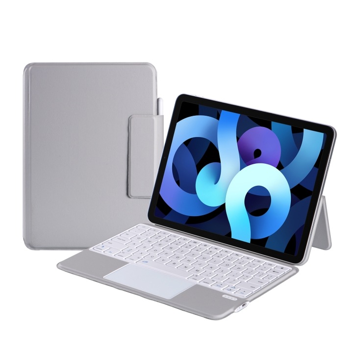 Калъф с клавиатура iPad Air 2022 / Air 2020, Pro 11 2018-2022, тънък магнитен дизайн, Bluetooth, сив