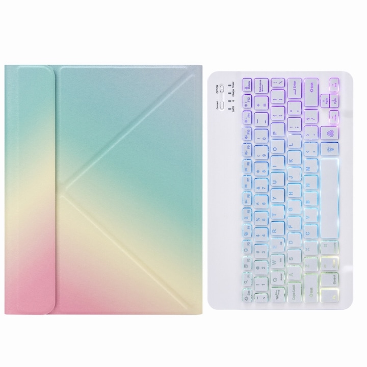 Husa cu tastatura compatibila iPad cu iluminare tri-colora, Bluetooth 5.3, suport indoiala din spate, compatibila cu iPad Pro 11 inch 2021 & 2020 & 2018 / Air 2020 109, piele premium