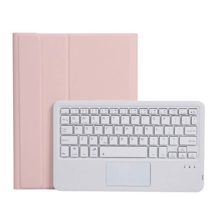 Husa cu tastatura compatibila iPad, textura de piele, control tactil, compatibila iPad Air 4, Pro 11 inch 2021/2020/2018, Roz