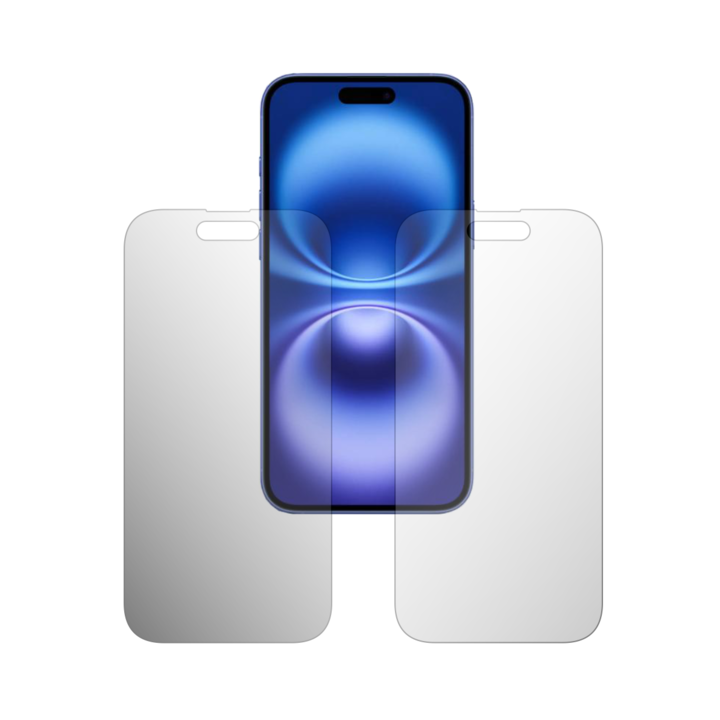 2X Folie24 képernyővédő készlet, Apple iPhone 16 Plus készülékhez, 1X Ultra-Clear + 1X matt, tokbarát fedés (tokkal kompatibilis), ragasztó, rugalmas, önregeneráló