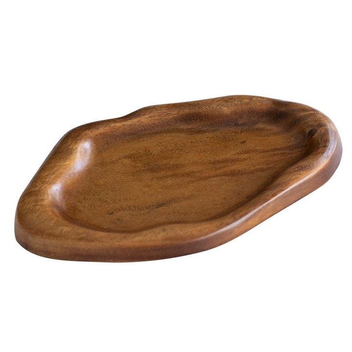 Tava din lemn masiv lucrata manual, model nor, multifunctionala, 25x17cm, maro