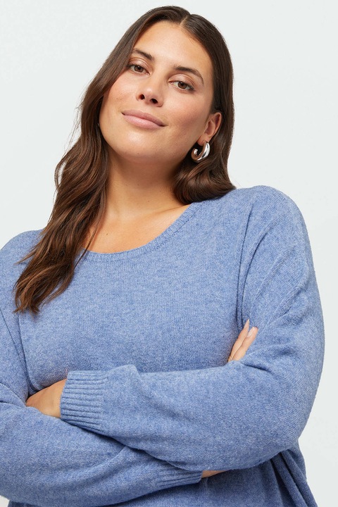 Fiorella Rubino, Pulover uni cu terminatii striate, Albastru prafuit, M-L