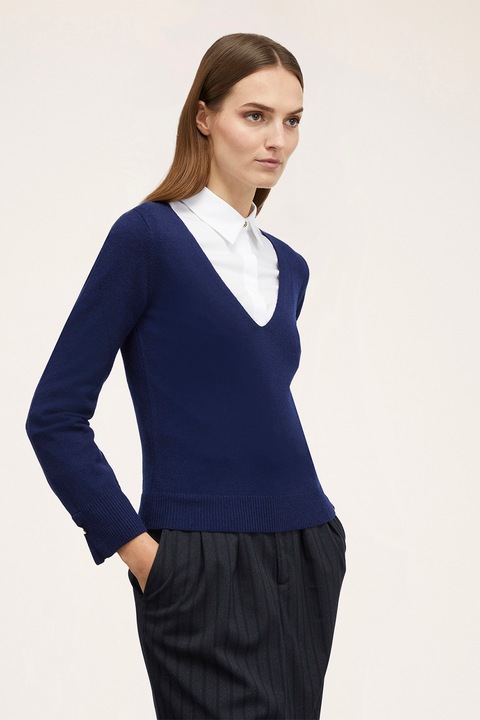 Motivi, Pulover din amestec de lana cu decolteu in V, Bleumarin