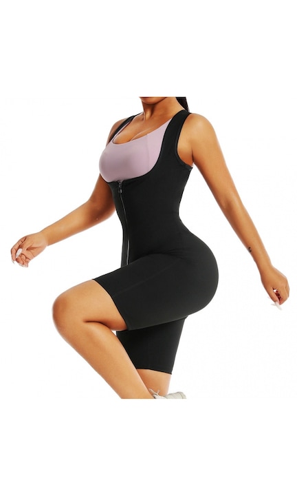 Corset modelator cu pantaloni scurti ASDIIT, poliamida, control abdomen, postnatal, negru, Negru
