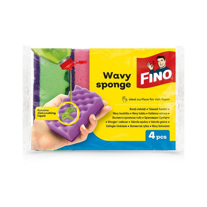 Bureti ondulati pentru vase Fino, 4 buc/set, culoare mov, suprafeta moale si suprafata abraziva