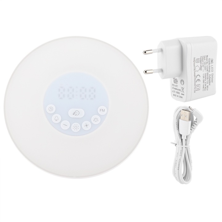 Jormftte digitális ébresztőóra természetes fény szimulációval, 10 fénymóddal, 6 színnel, érintésvezérléssel