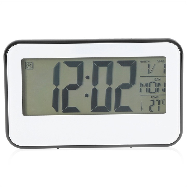 Jormftte dekoratív óra digitális ébresztővel, hőmérővel, hangvezérlési funkcióval, fehér