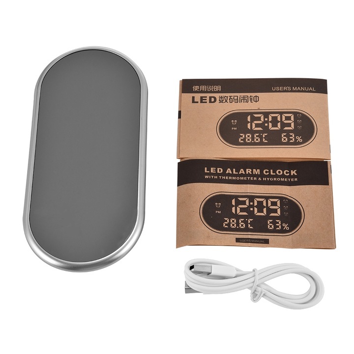 Jormftte dekoratív ébresztőóra digitális kijelzővel, LED fénnyel, hőmérővel, páratartalom mérővel, zöld