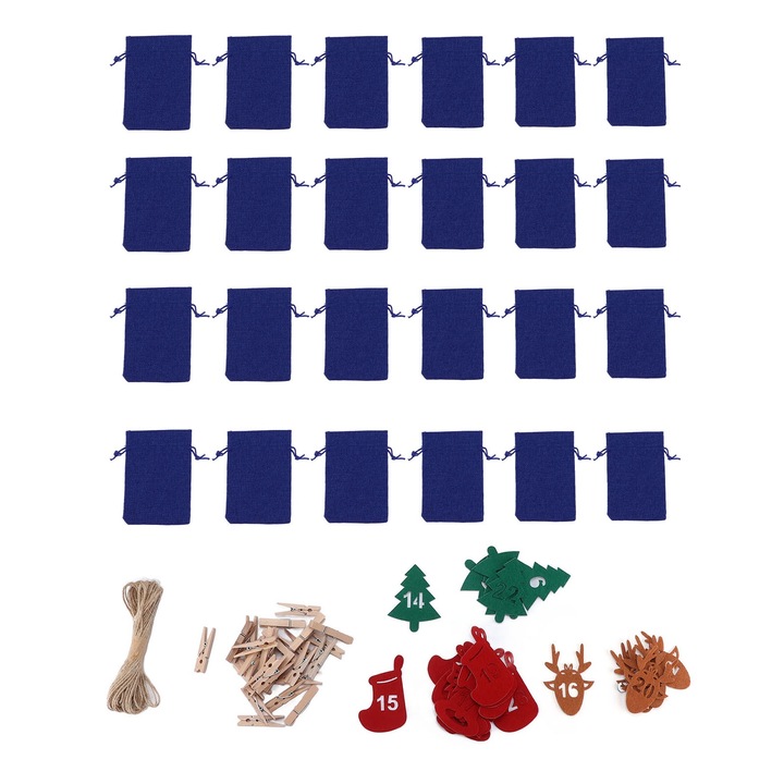 24 darabos díszes karácsonyi táska szett, Jormftte, újrafelhasználható, ajándékozásra, sötétkék