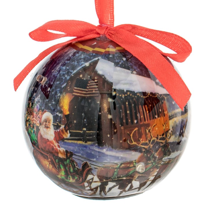 Ornament Brad de Craciun Shopiens®, model Glob cu 6 Becuri LED Mos Craciun Sanie, 7.5 cm