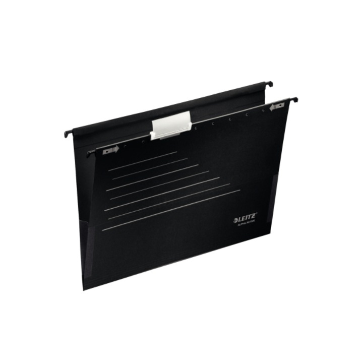 Папка за закачане, А4, с подвързия, картон 225g/кв.м, 5 бр./комплект, Leitz Alpha Active - черна