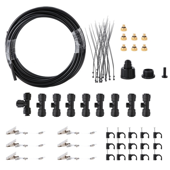 Kültéri párásító rendszer hűtő terasz öntöző készlet tömlőpermetező fúvókákkal (19,69 láb 6 fúvóka)