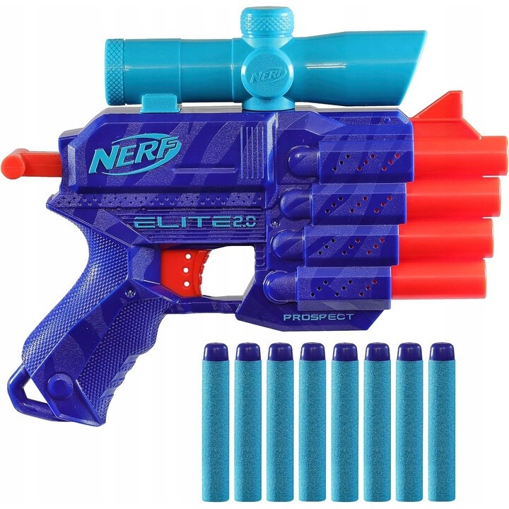 Играчка пистолет, Hasbro Nerf Elite 2.0 Prospect QS-4 Wild Edition, +8 години, син/червен