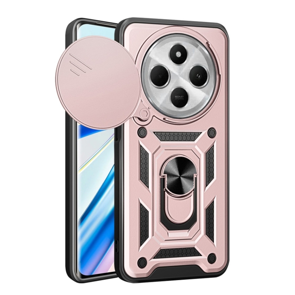 Husa pentru Xiaomi Redmi 14C / Poco C75, SKYDDAR INNOVATION, CamShield, Inel magnetic, set cu sticker, Roz