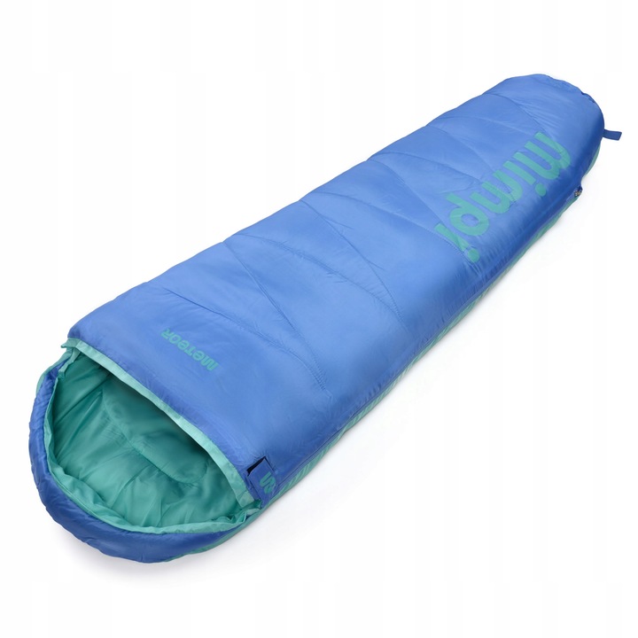 Sac De Dormit, Meteor, Mimpi, Izolatie Termica Optima, Husa Exterioara Din Poliester Rezistent 190T, Umplutura Interioara Din Microfibra Moale, Sac De Compresie Practic Inclus, (135+25) x 60/45 cm x 35 x 25 x 25 cm, Albastru-Menta