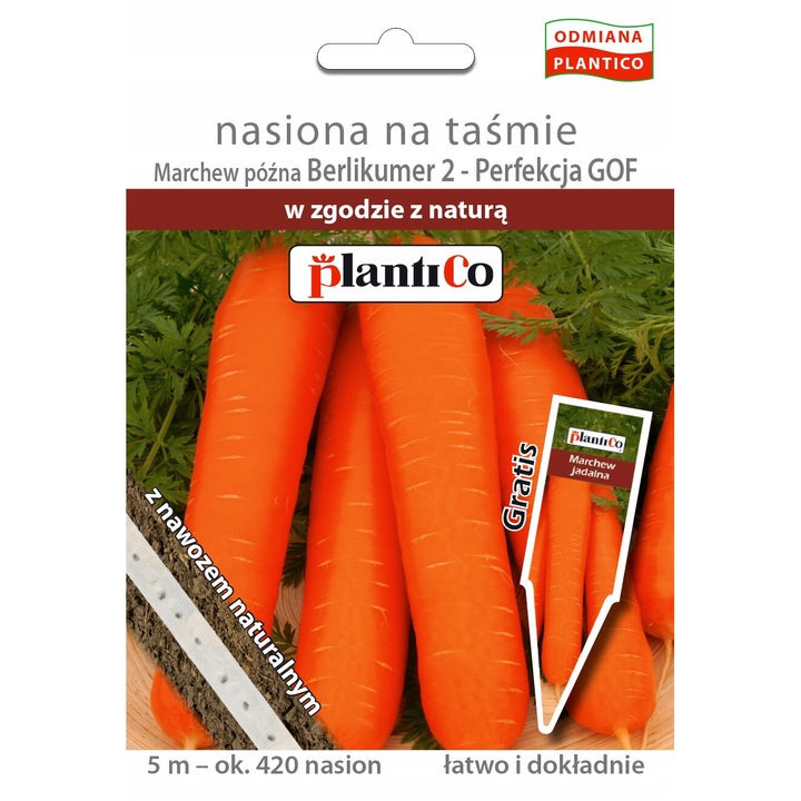 Seminte de morcovi, Plantico, Berlikumer 2, 5m banda, 420 seminte, NPK + Mg