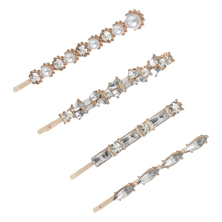 Hajcsat készlet, strassz gyöngymintás, arany színű, 5-6,5 cm-es méret, 4 db